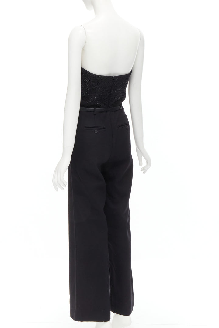 JASON WU 2014 Runway black bead embellished boned corset belted jumpsuit US2 XS
