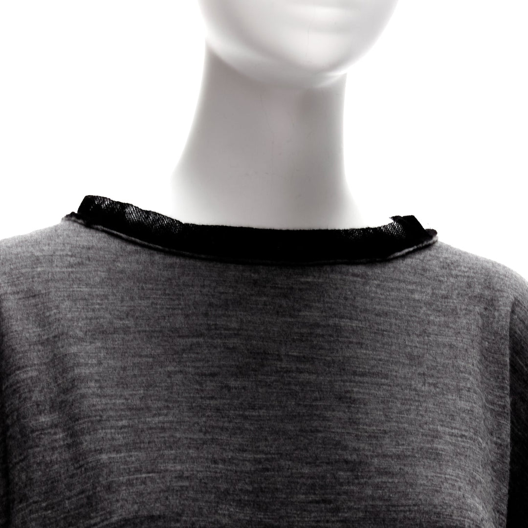 LANVIN 2005 grey wool cashmere mesh trim bateau batwing sweater FR38 M
