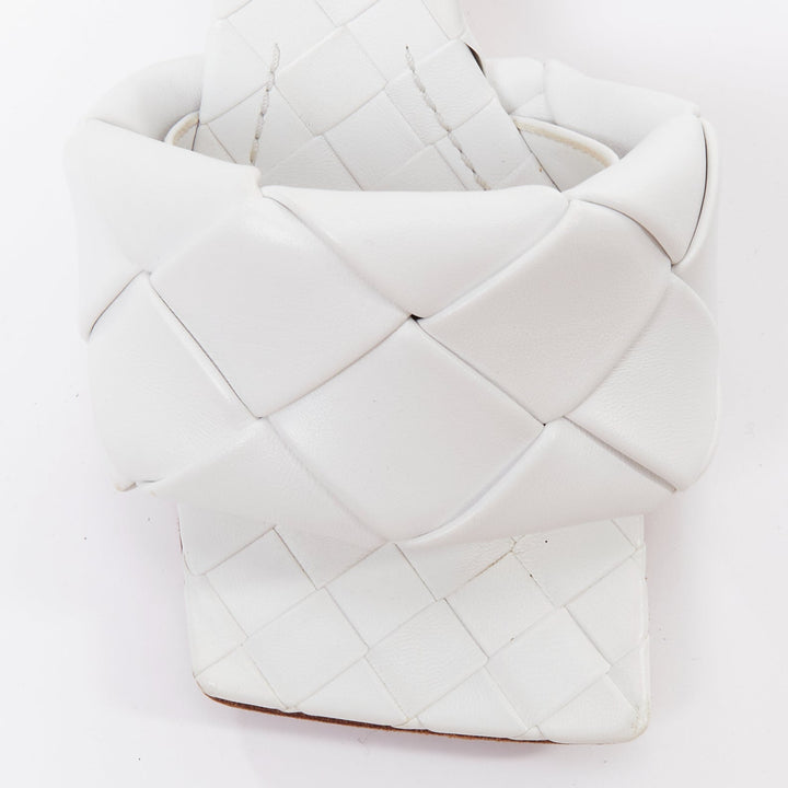 BOTTEGA VENETA Lido Optic White maxi woven lambskin mule heels EU37