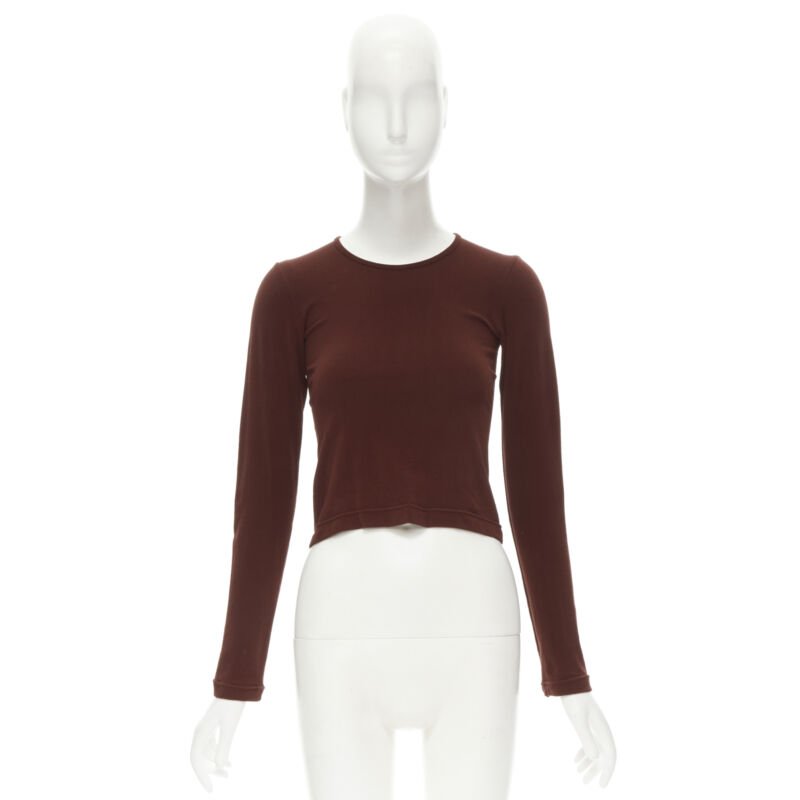 COMME DES GARCONS 1997 Lumps Bumps brown nylon blend crew neck knit cropped top