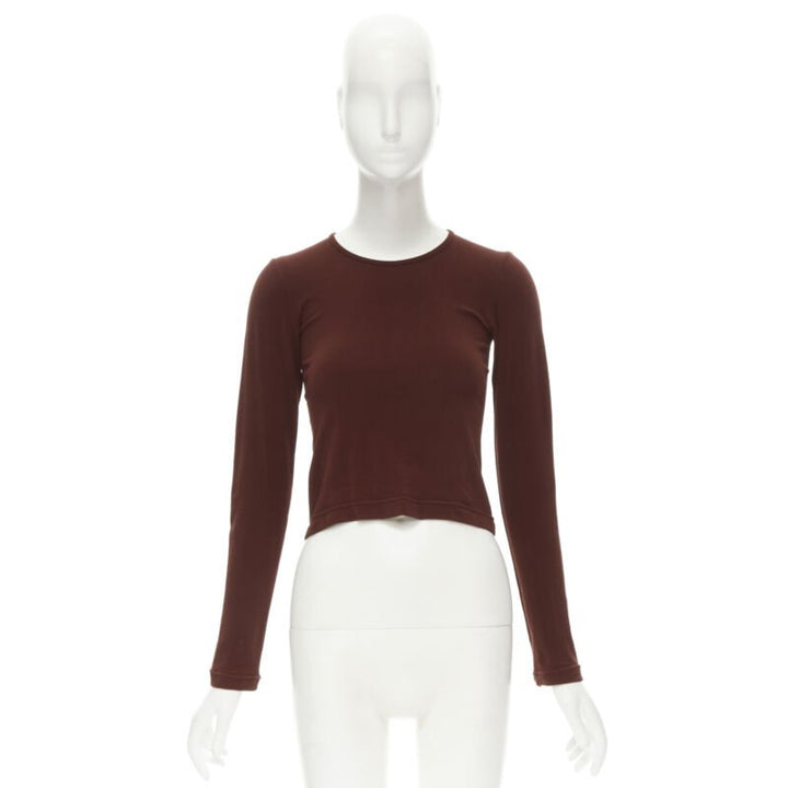 COMME DES GARCONS 1997 Lumps Bumps brown nylon blend crew neck knit cropped top