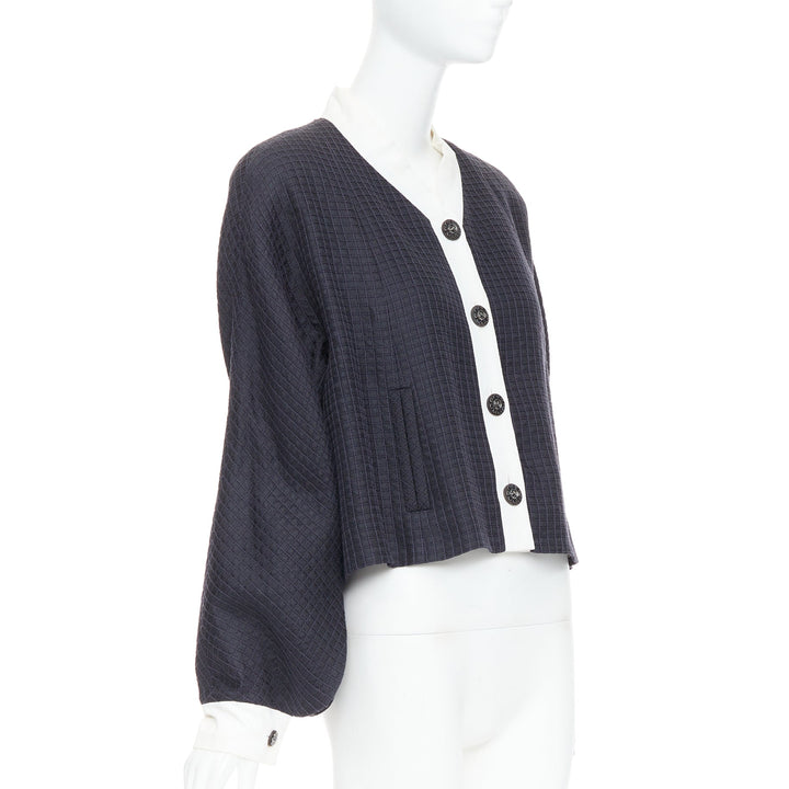 CHANEL 16C Paris Seoul Runway navy white silk cotton hanbok jacket FR36 S
