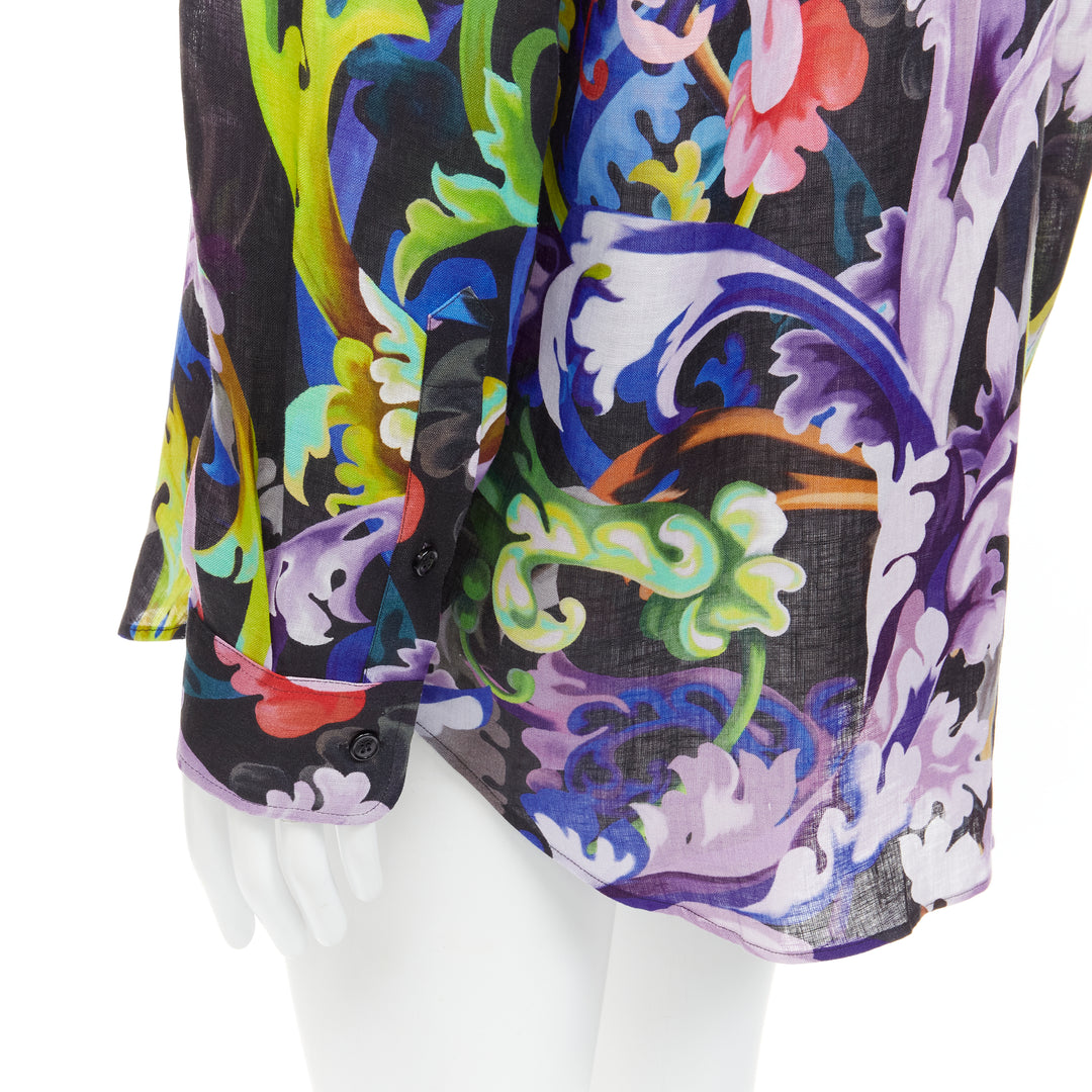 VERSACE 2021 Runway Baroccoflage colorful baroque floral linen shirt EU39 M