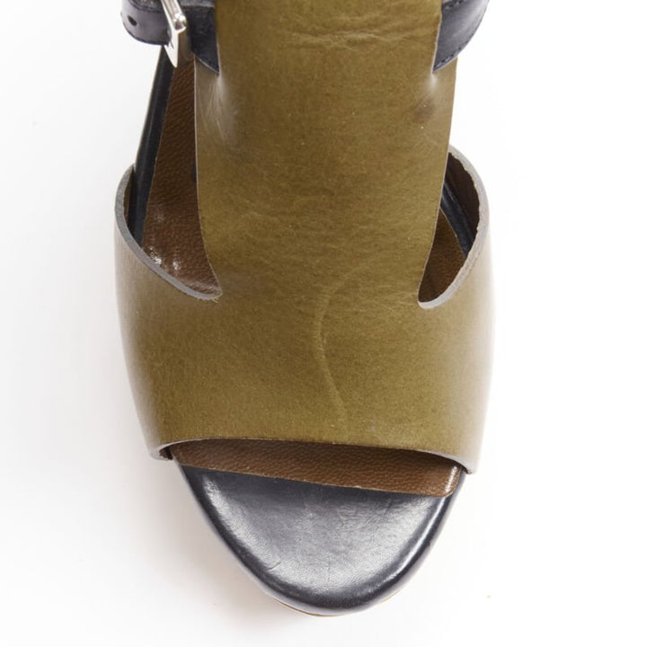 MARNI brown black wooden platform wedged sandals EU37