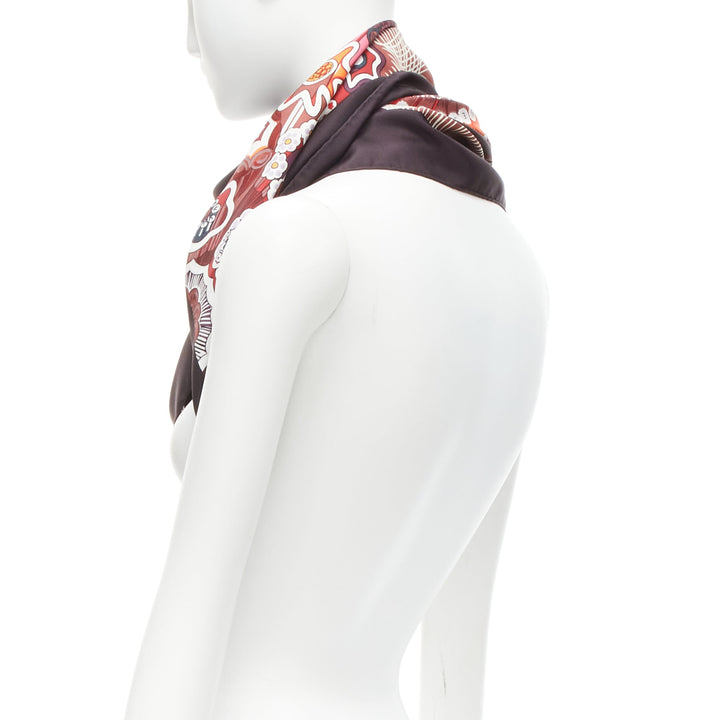 HERMES 100% silk Sulfures Press Papier dark floral print scarf