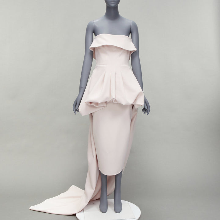 MATICEVSKI 2022 Situational off white strapless peplum top gown skirt AUS10 M