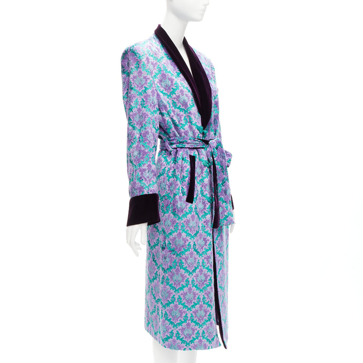 G.V.G.V. purple green tapestry jacquard dark velvet belted robe coat FR38 M