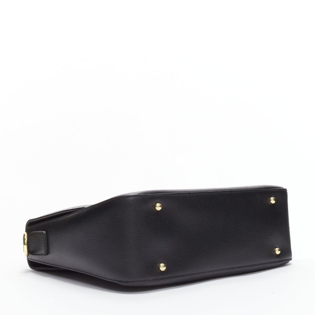 DOLCE GABBANA Miss Linda black saffiano leather gold buckle flap bag