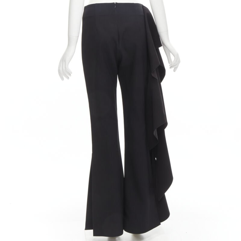 SOLACE black cascade ruffle draped flared trousers pants UK10 US6 M