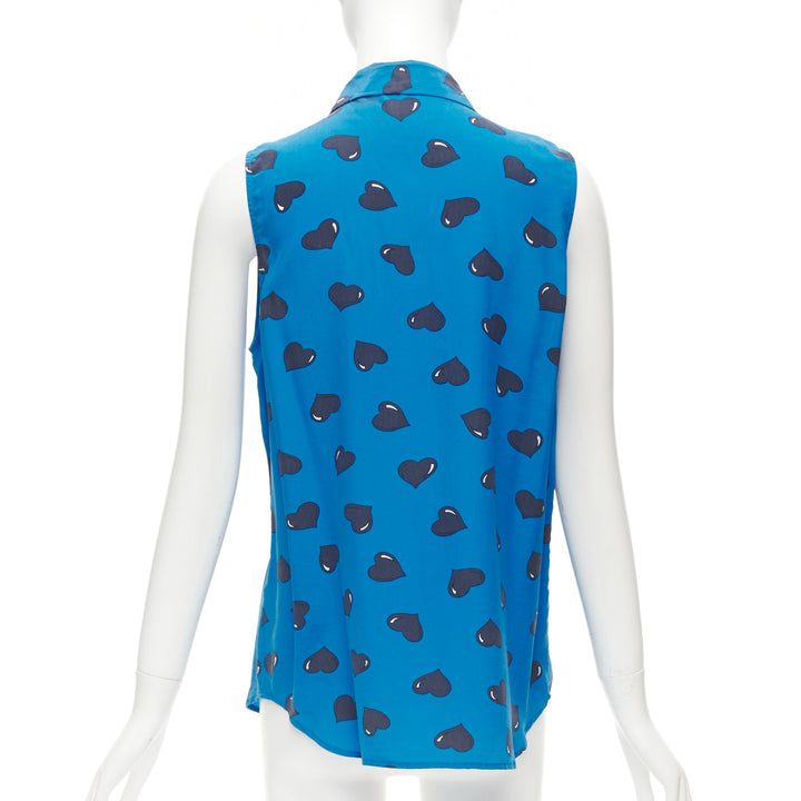 EQUIPMENT 100% silk  electric blue black heart printed sleeveless blouse M