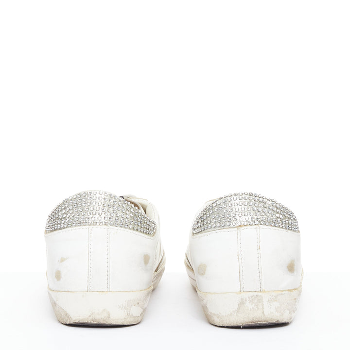 GOLDEN GOOSE Super Star silver crystal strass white distressed sneakers EU36