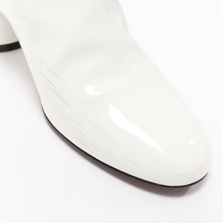 KHAITE Wythe 65 white patent leather chunky heel gogo boots EU37