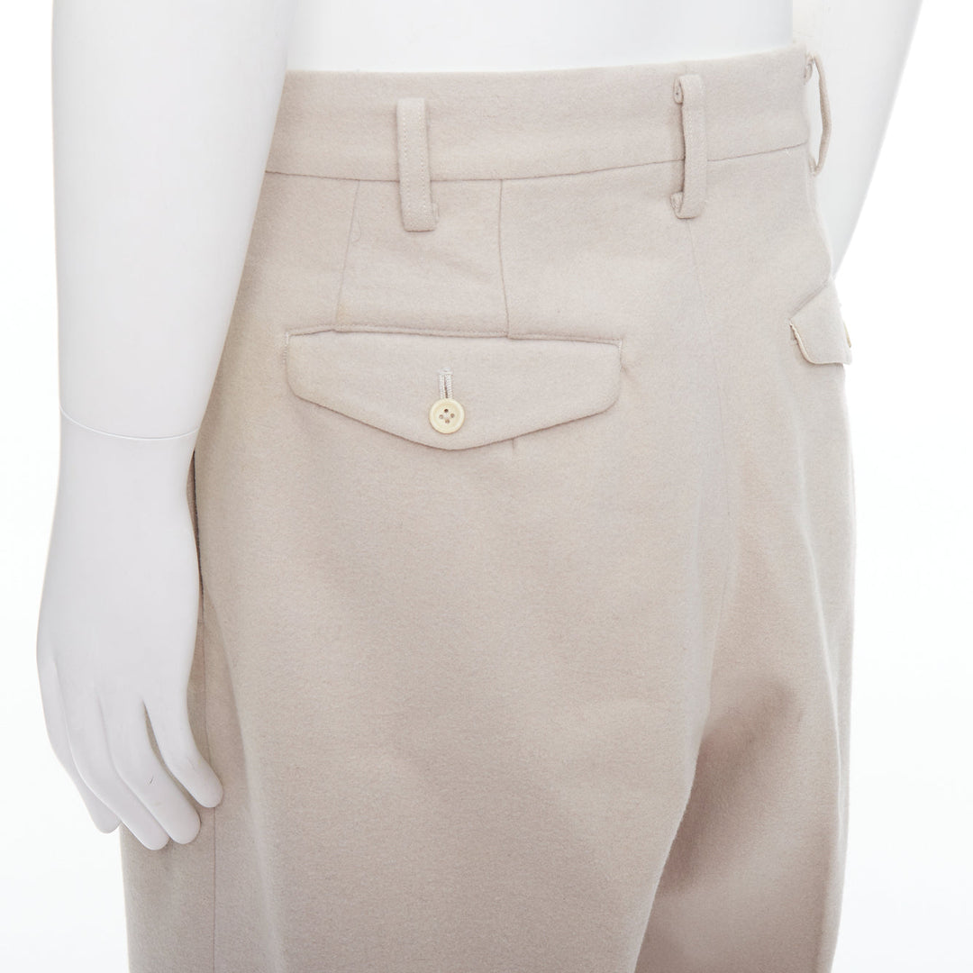 YOHJI YAMAMOTO light beige wool blend tapered 3D pleated pants L