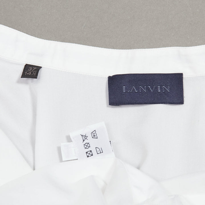 LANVIN white 100% cotton bow tie  collar plain dress shirt EU37 XS