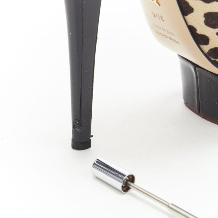 CHARLOTTE OLYMPIA Dolly brown leopard pony hair patent platform pump EU36.5