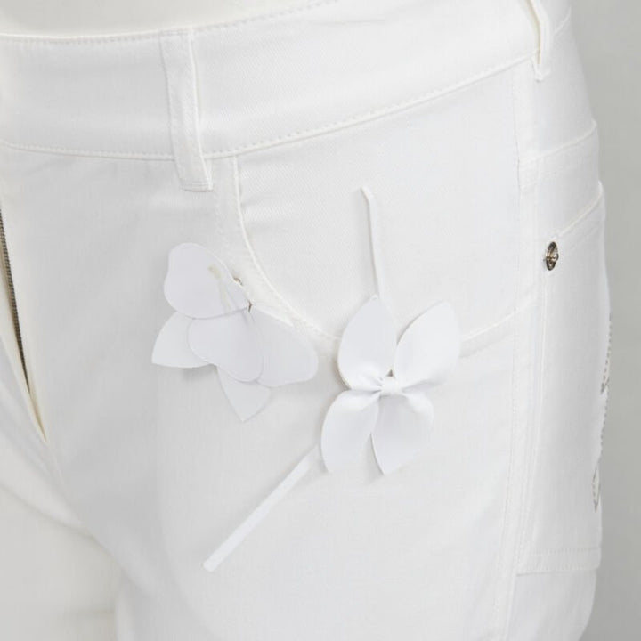 CHRISTIAN DIOR John Galliano Y2K crystal 3D petal cropped flare jeans