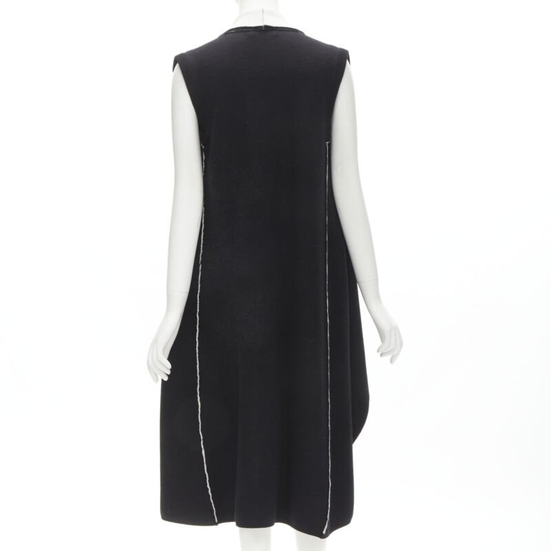 ALICE OLIVIA 100% wool black grey waterfall draped collar long vest XS