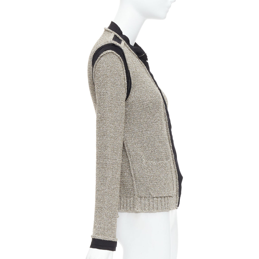 LANVIN 2014 metallic gold black trim long sleeve cardigan S