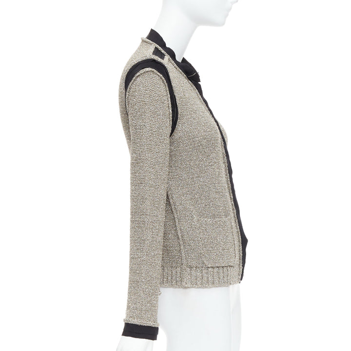 LANVIN 2014 metallic gold black trim long sleeve cardigan S