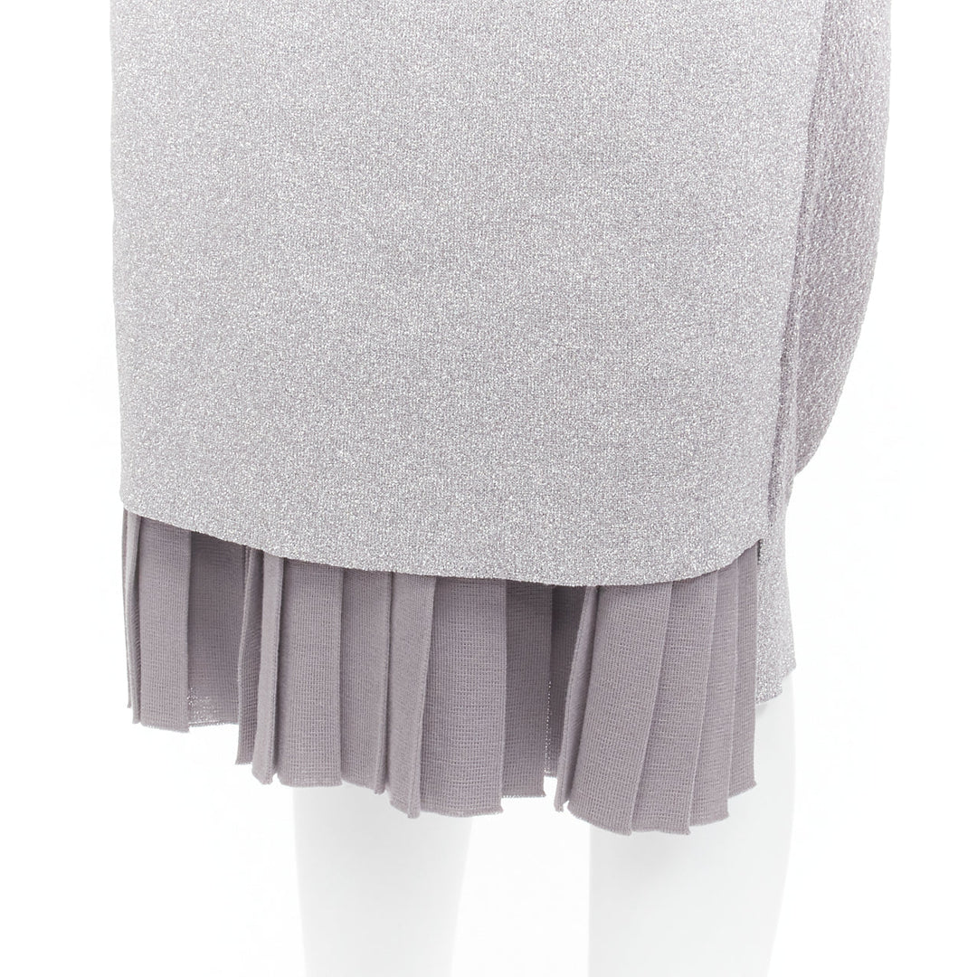 TOGA ARCHIVES metallic silver lurex pleats layered hem ribbed dress FR36 S