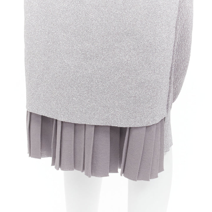 TOGA ARCHIVES metallic silver lurex pleats layered hem ribbed dress FR36 S