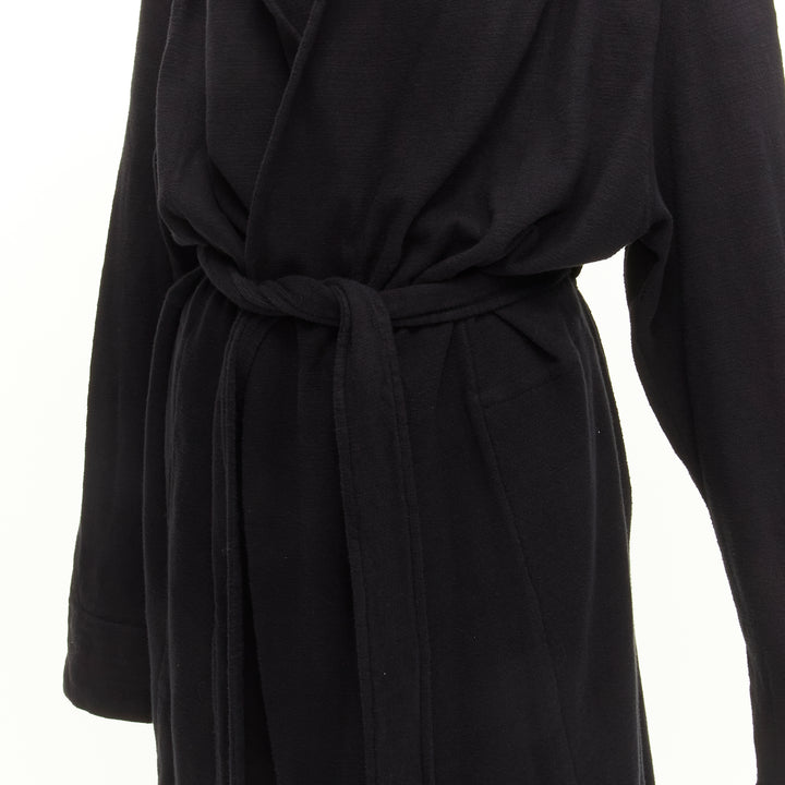 RICK OWENS DRKSHDW black cotton thick jersey hooded belted robe jacket S