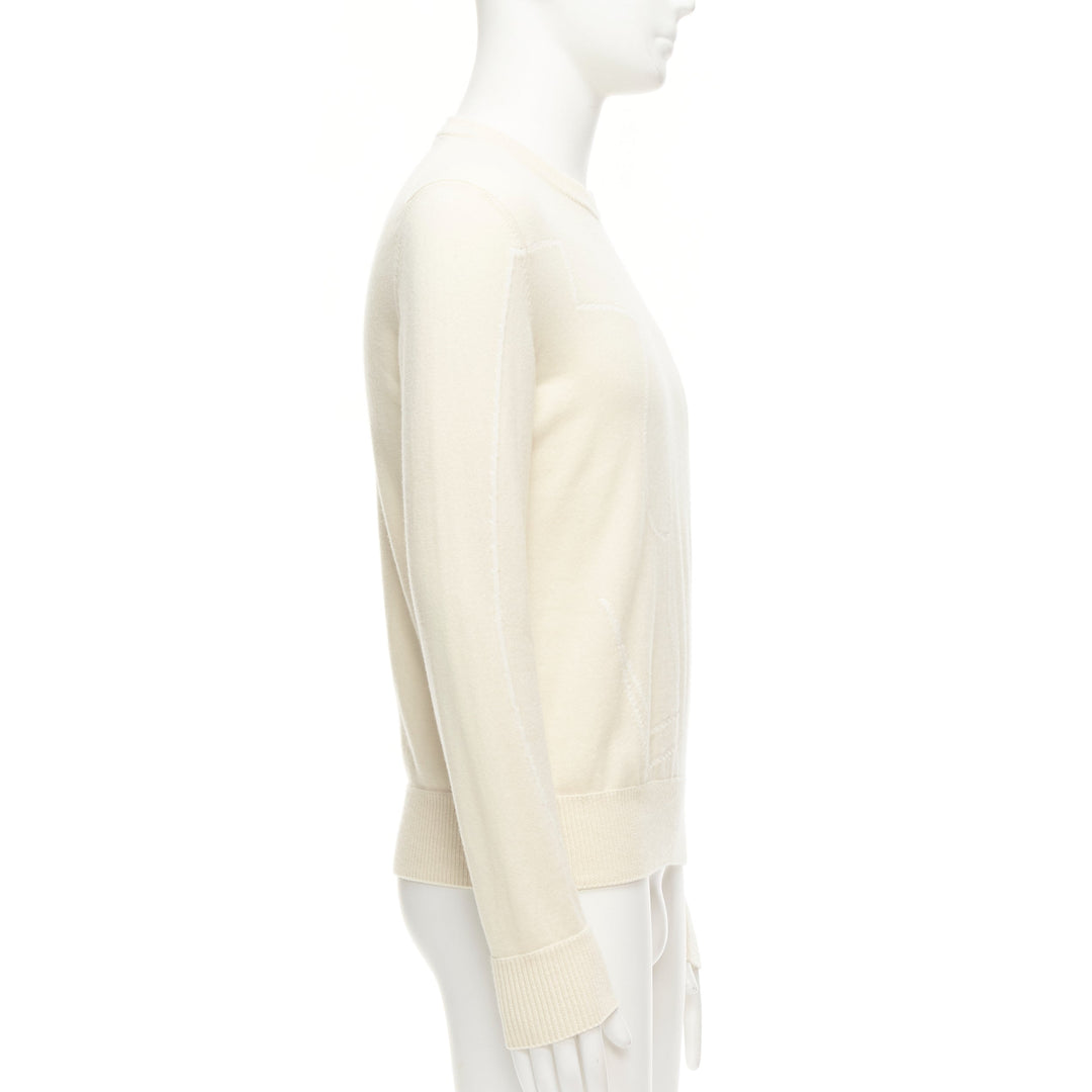 LORO PIANA 100% cashmere cream brown abstract graphic sweater IT48 M
