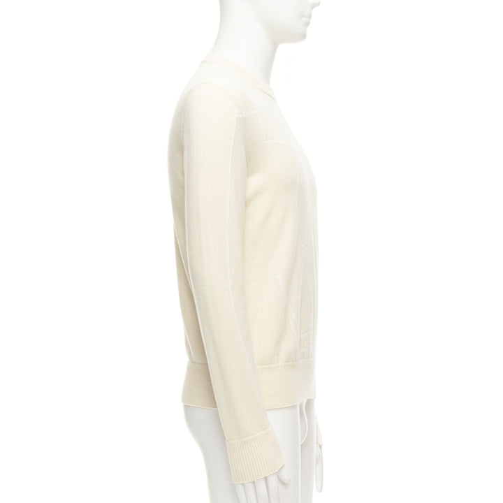 LORO PIANA 100% cashmere cream brown abstract graphic sweater IT48 M