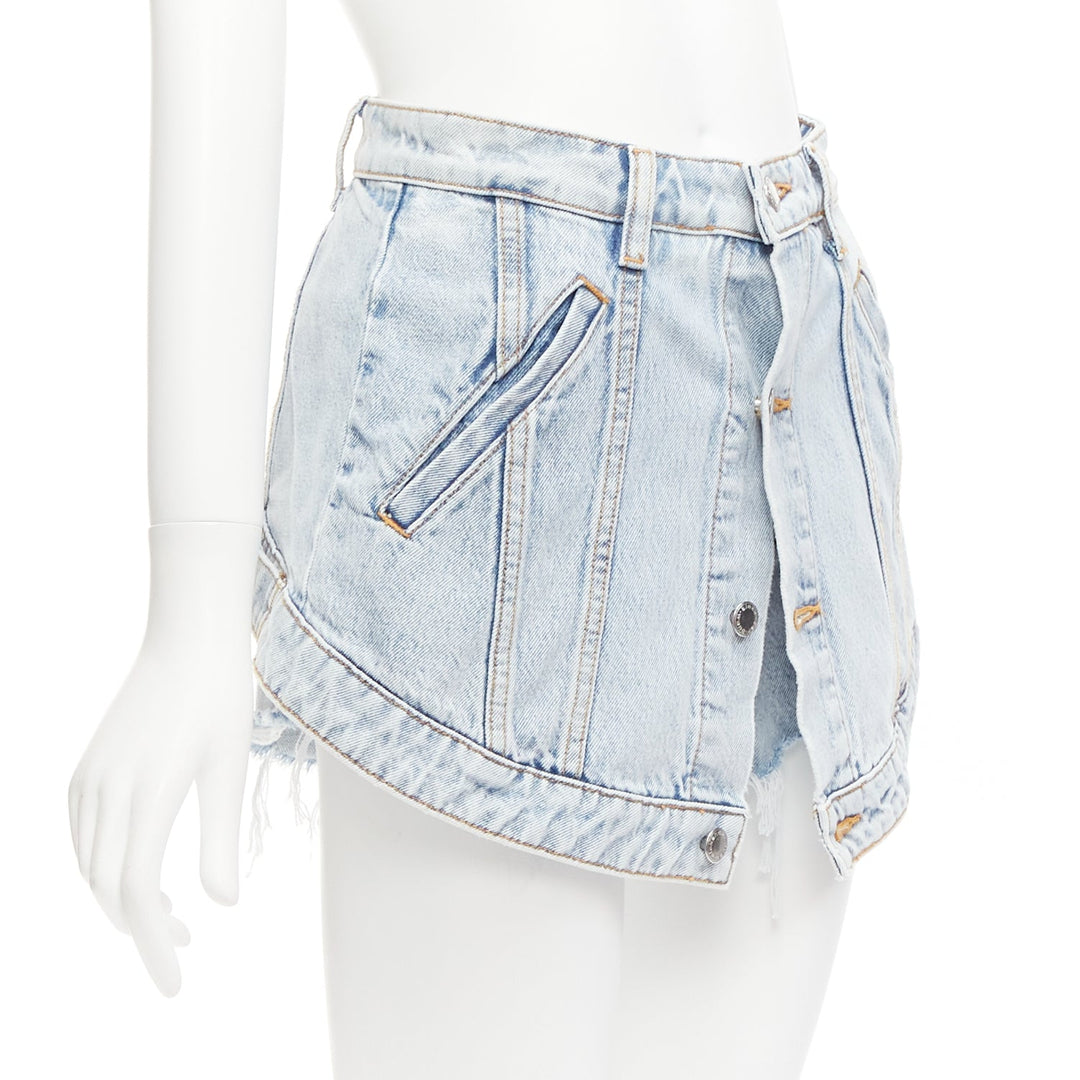 ALEXANDER WANG black washed cotton layered skort high waist cutaway shorts 26"