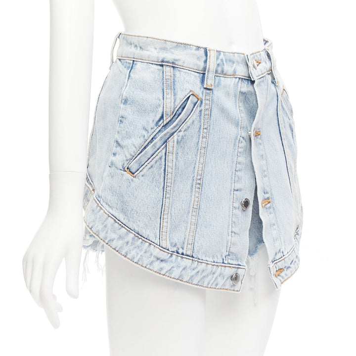ALEXANDER WANG black washed cotton layered skort high waist cutaway shorts 26"