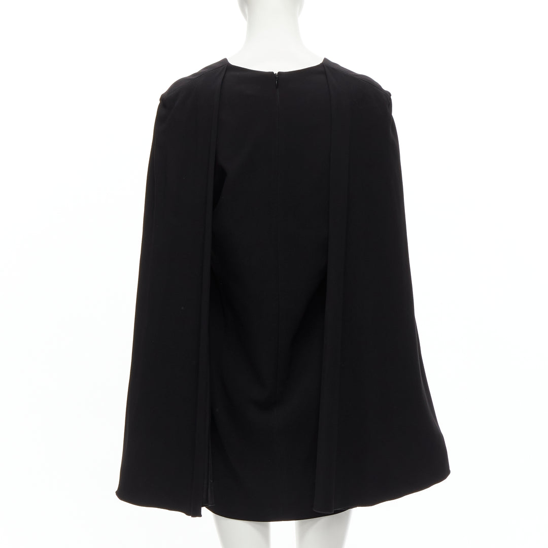 DION LEE black satin cape sleeve minimal V neck boxy short dress AUS10 M