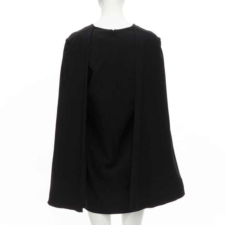 DION LEE black satin cape sleeve minimal V neck boxy short dress AUS10 M