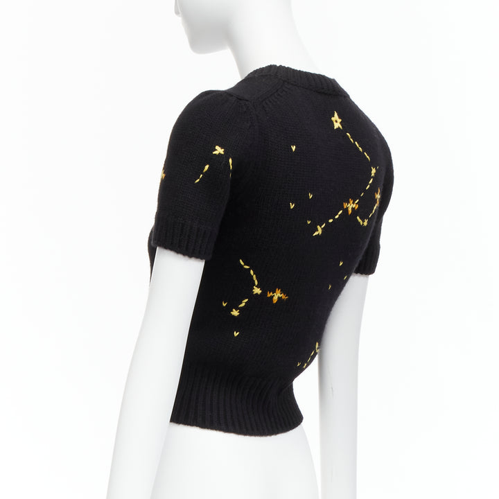CHRISTIAN DIOR 2022 Pixel Zodiac Scorpio wool cashmere cropped sweater FR34 XS