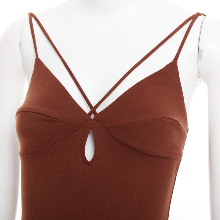 REFORMATION Lainey  brown tencel blend elastic spaghetti strap bodycon dress XS