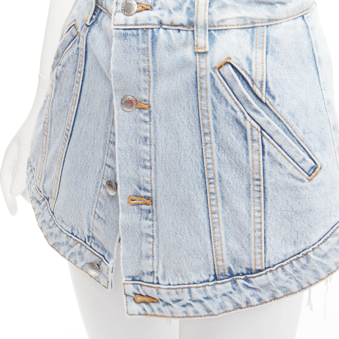 ALEXANDER WANG black washed cotton layered skort high waist cutaway shorts 26"