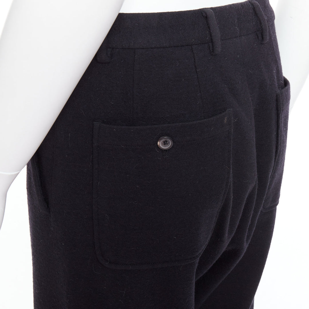 LANVIN black wool like back pockets knitted hem jogger pants