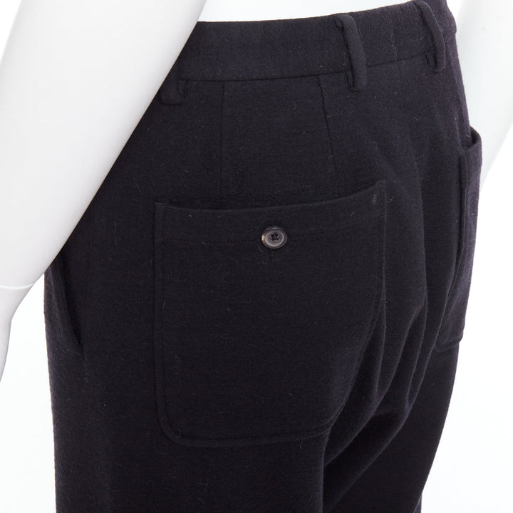 LANVIN black wool like back pockets knitted hem jogger pants
