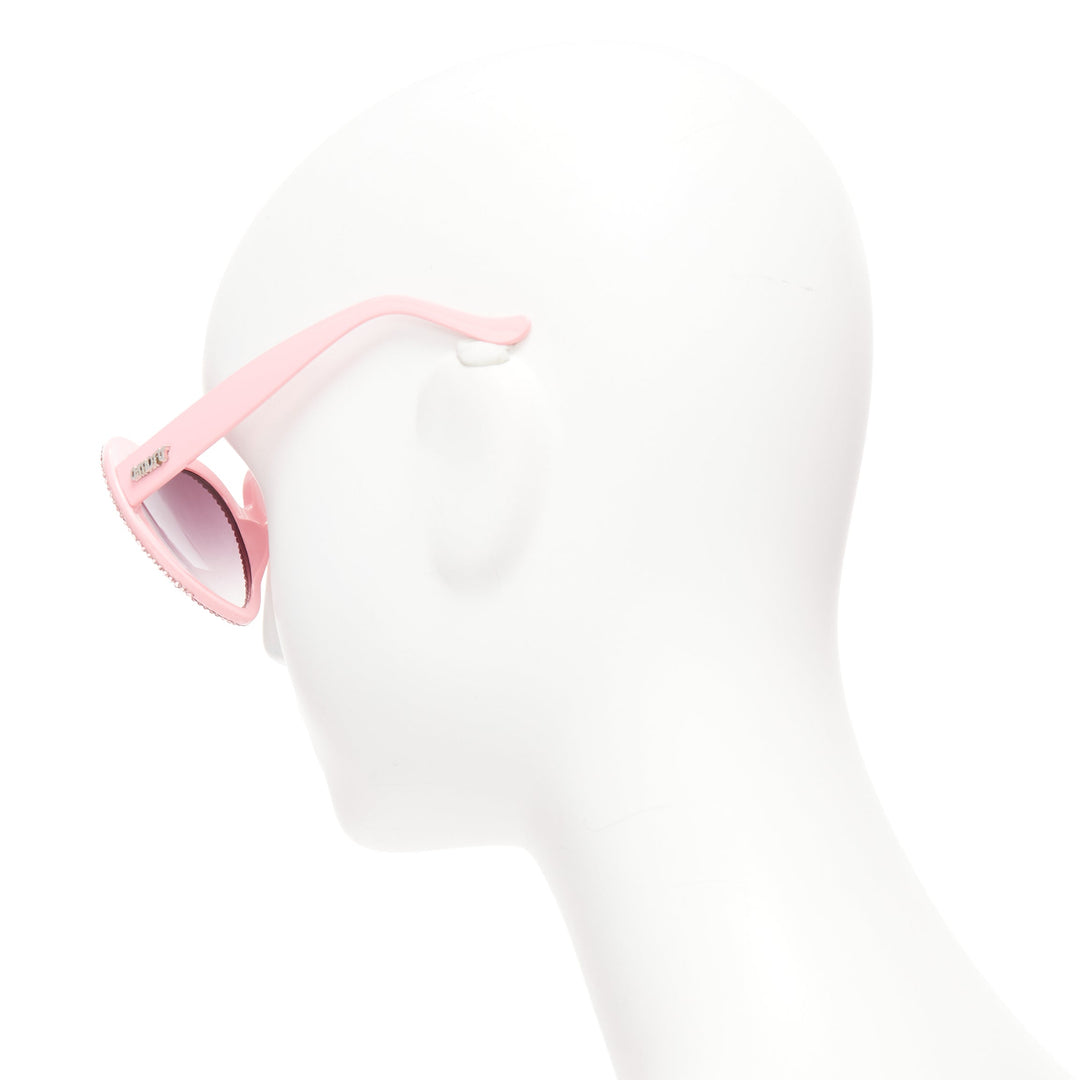 A-MORIR pink crystal encrusted heart shape silver logo sunglaseses