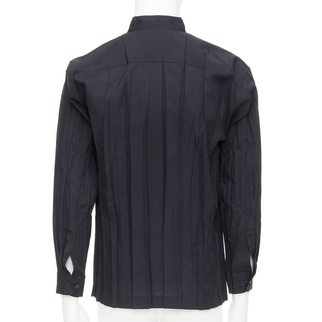 ISSEY MIYAKE MEN black accordian plisse pleated  button down shirt Sz1 S