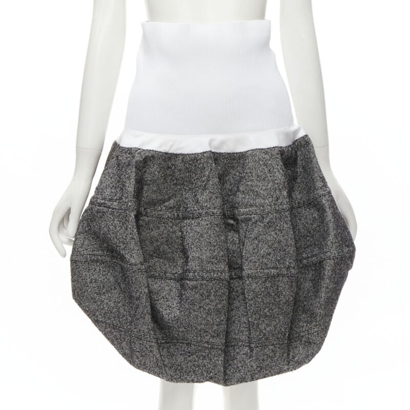 LOUIS VUITTON 2021 Runway white ribbed grey wool dropped bubble skirt FR34 XS