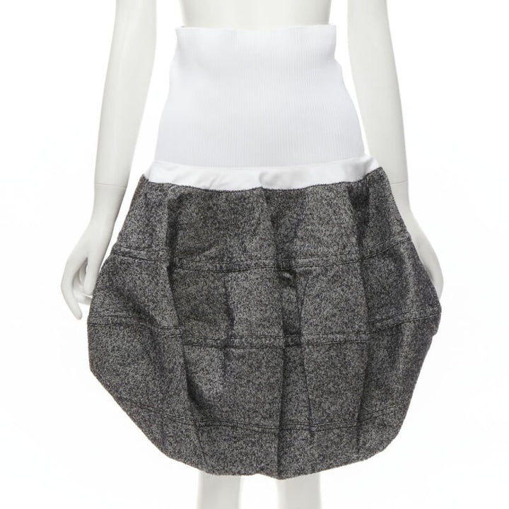 LOUIS VUITTON 2021 Runway white ribbed grey wool dropped bubble skirt FR34 XS