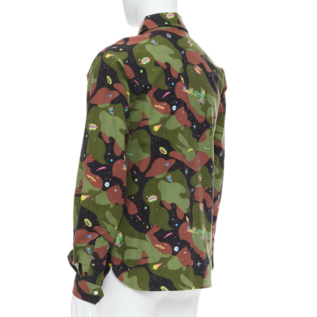 BILLIONAIRE BOYS CLUB green brown cotton camo UFO print shirt M