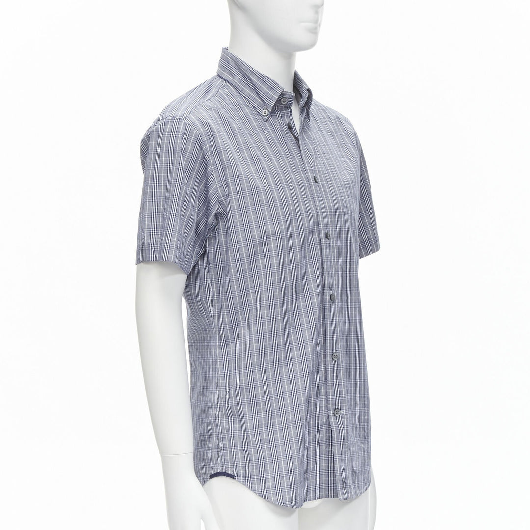 ERMENEGILDO ZEGNA SPORT cotton silk grey blue white check slim fit shirt M