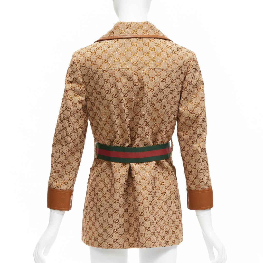 GUCCI 2022 Aria crystal embellished Horsebit web belt GG canvas jacket IT38 XS