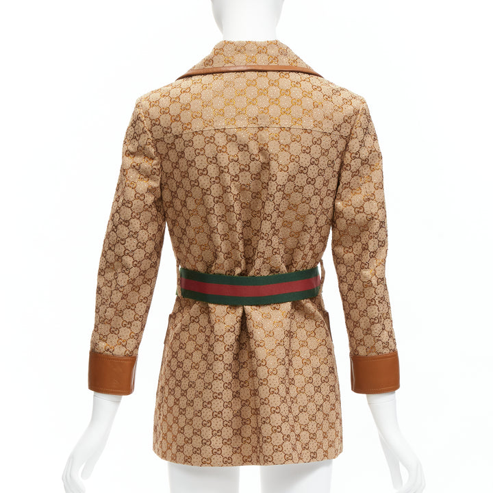GUCCI 2022 Aria crystal embellished Horsebit web belt GG canvas jacket IT38 XS