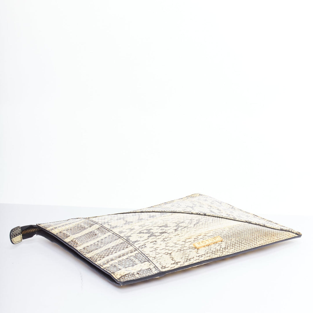 KOTUR cream black scaled leather gold zip charm pouch clutch bag