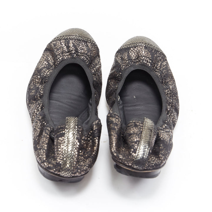CHANEL metallic copper black print stretch fit flat ballerina flats EU36.5C