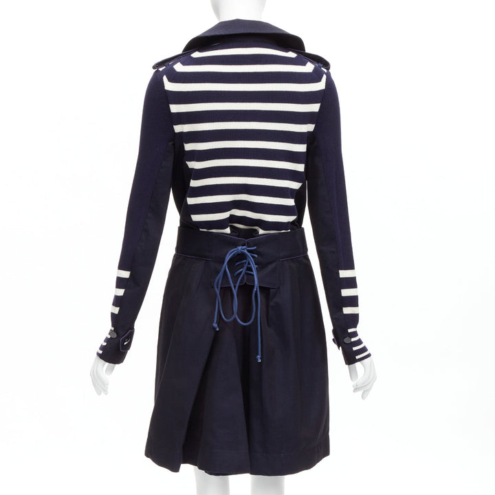 SACAI deconstructed nautical stripe detached corset belt flare coat JP3 L