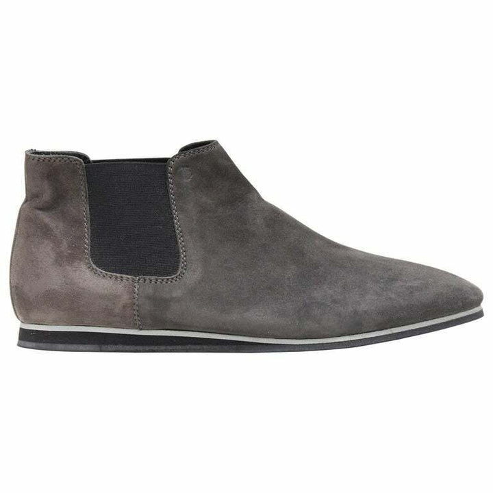 TOD'S No Code dark grey suede elastic gusset round toe flat ankle bootie EU37