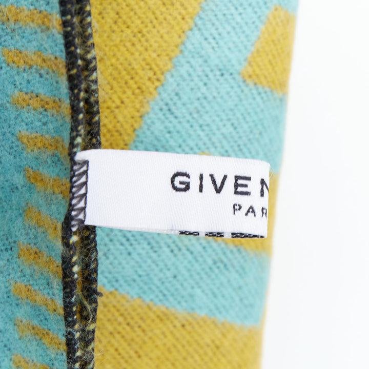 GIVENCHY mustard mint green wooly black fringe big logo long scarf